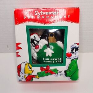 Looney Tunes Sylvester Christmas Puddy Tat Warner Bros Vintage Ornament 1996 New